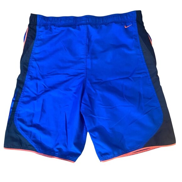 Nike Mens Shorts Medium Blue Athletic With Black and Orange Accents Drawstring - Picture 2 of 6